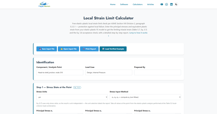 Local Strain Limit calculator screenshot