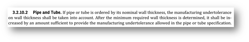 ASME BPVC VIII-2 paragraph 3.2.10.2 — Pipe and Tube manufacturing undertolerance requirement