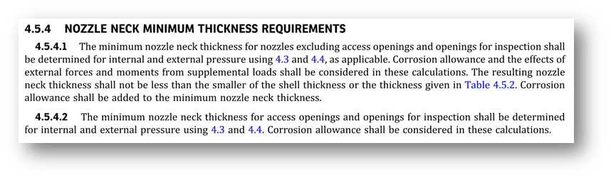 ASME BPVC VIII-2 paragraph 4.5.4 — Nozzle Neck Minimum Thickness Requirements
