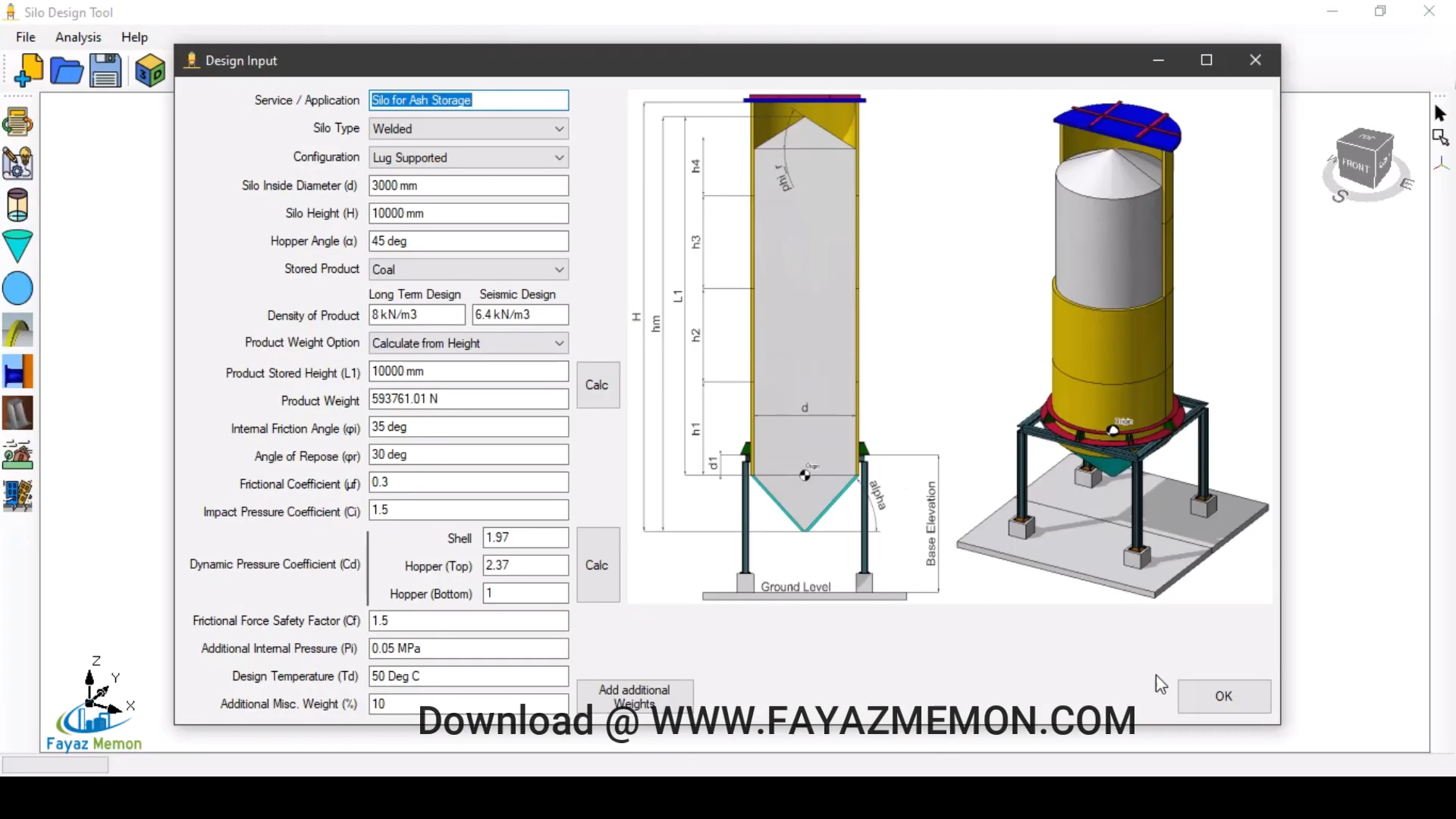 Silo3D main design input screen