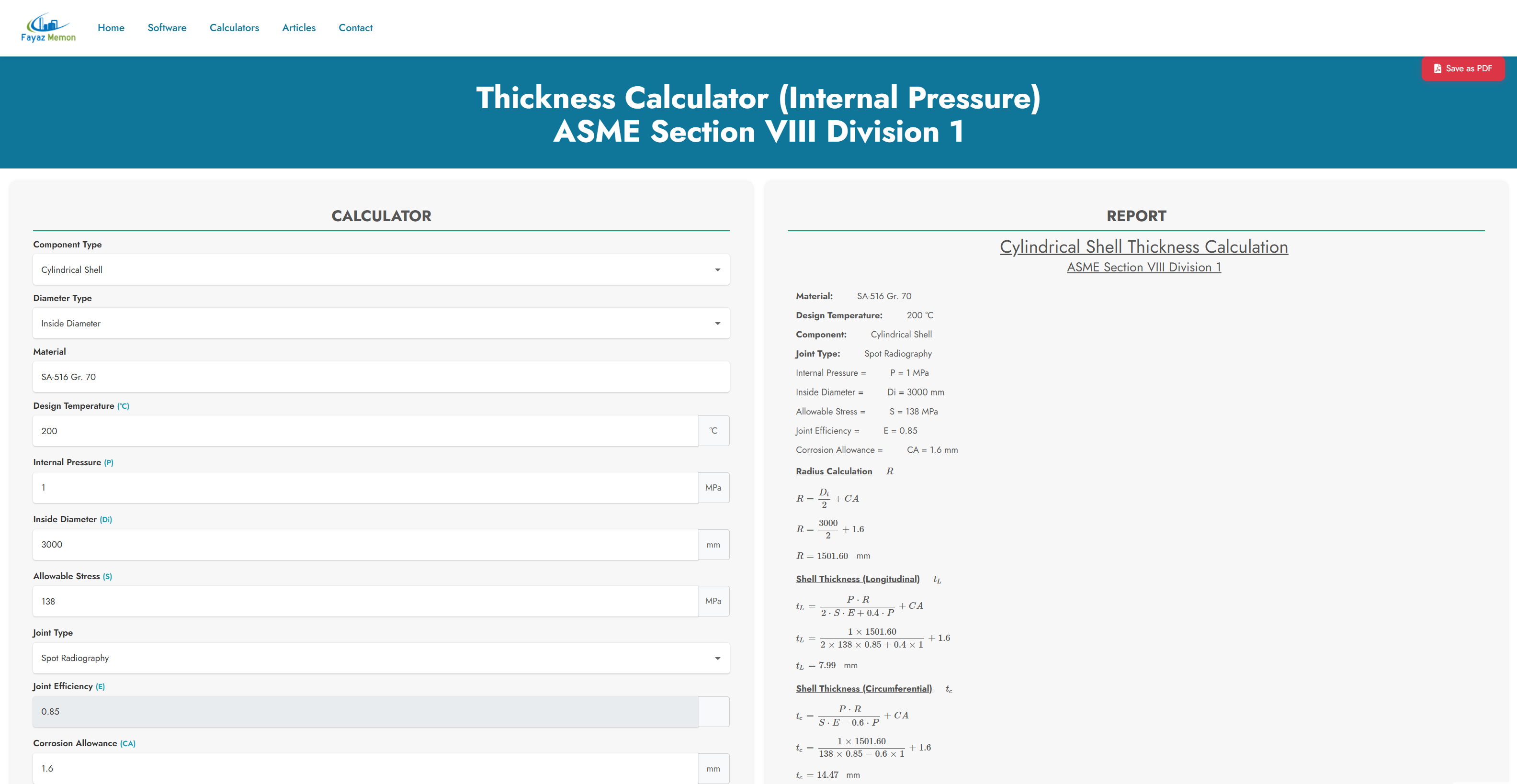 ASME Section VIII Div.1 Thickness Calculator